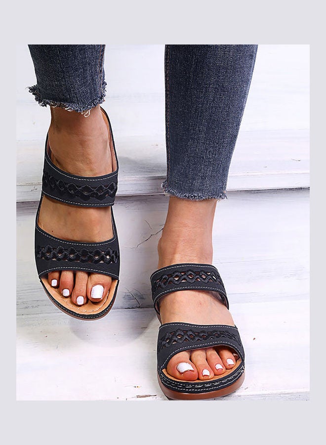 Generic - Women Faux Leather Anti Slip Low Wedge Sandals Hollow out Platform Slippers Red - Image 1