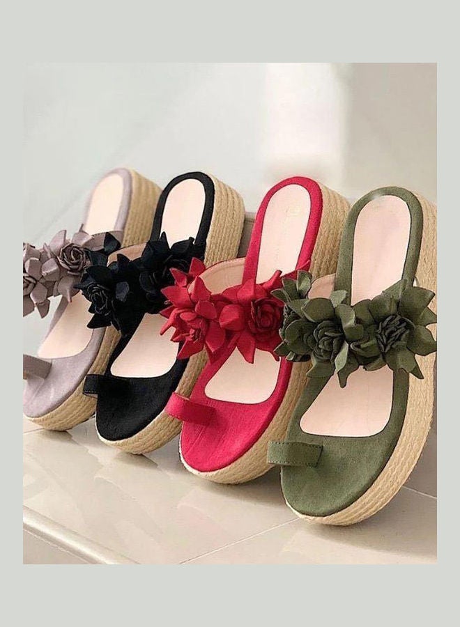 Flowers Decor Sandals Black