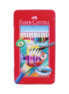 12-Piece Water Color Pencils Set With Metal Box Multicolour
