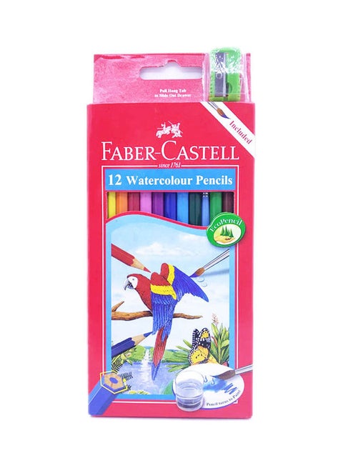 12-Piece Water Color Pencils With Sharpener And Brush Multicolour
