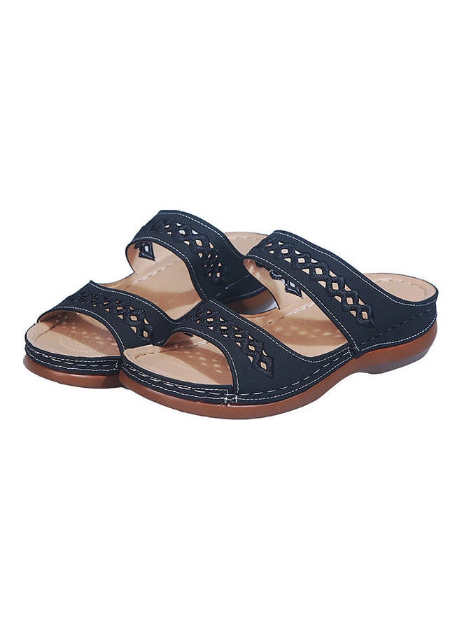Generic - Women Faux Leather Anti Slip Low Wedge Sandals Hollow out Platform Slippers Blue - Image 1