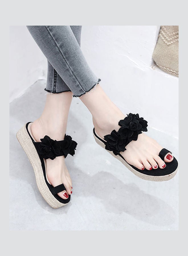 Fashion Women Flowers Decor Sandals Toe Loop Flip Flops Slippers Platform Shoes Red  - Image 3