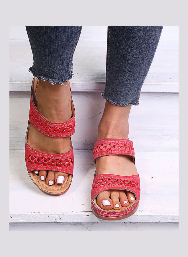 Generic - Women Faux Leather Anti Slip Low Wedge Sandals Hollow out Platform Slippers Blue - Image 1