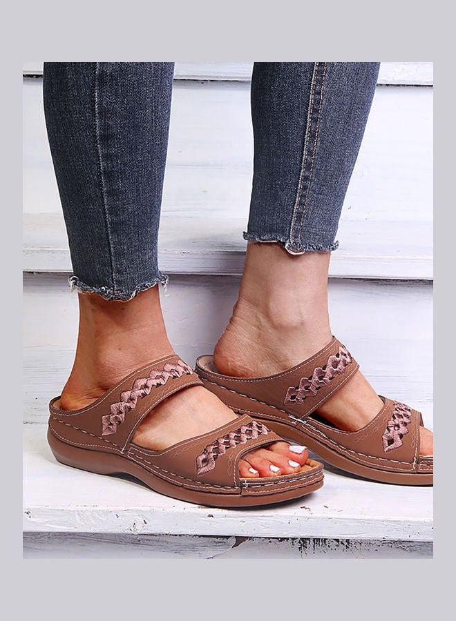 Generic - Women Faux Leather Anti Slip Low Wedge Sandals Hollow out Platform Slippers Blue - Image 1