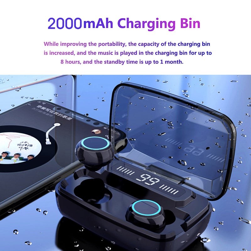 Generic - M11 TWS BT 5.0 Wireless Earphones With 2000mAh Power Bank Black - Image 1