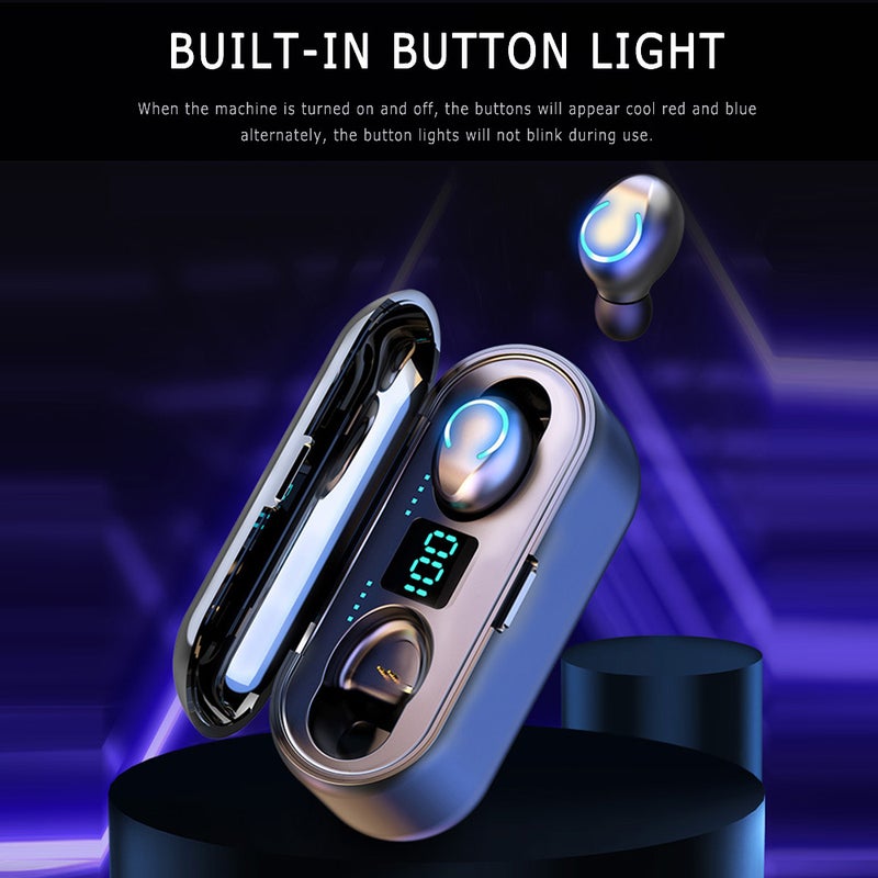 Generic - F9-8 TWS BT 5.0 Wireless LED Digital Power Display Earphones Black - Image 1