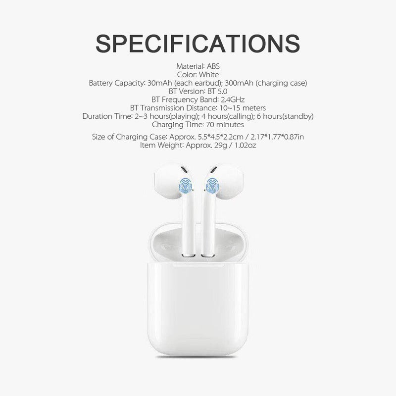 Generic i12 TWS BT 5.0 Wireless Earphones With 300mAh Charging Case White  - Image 3