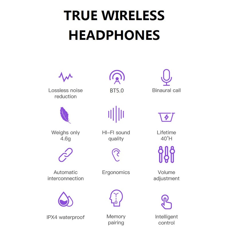 F6 TWS BT 5.0 True Wireless LED Display Earphones With Charging Case Black
