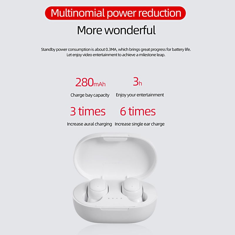 Generic - A6S TWS BT 5.0 Twins True-Wireless Earphones With Mic White - Image 1