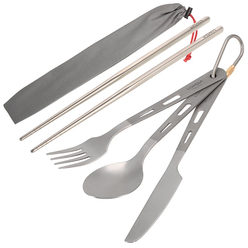 LIXADA 4-Piece Titanium Tableware Camping Fork Spoon Cutter Chopsticks Ultra Light Outdoor Cutlery Set 25.0x7.0x2.0cm - Image 5