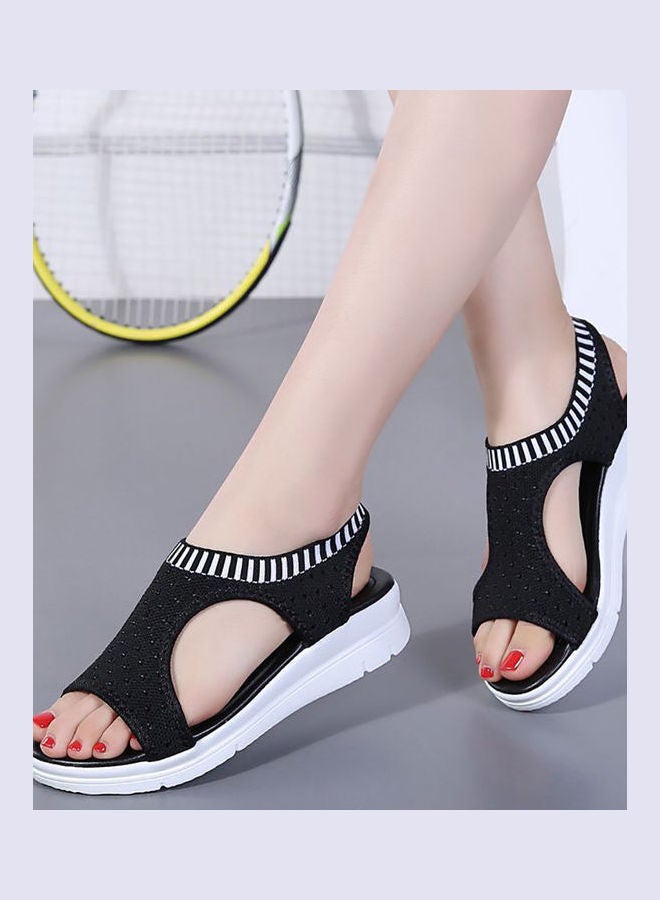 Women Fashion Open Toe Low Wedge Knitted Sandals Indoor Outdoor Platform Shoes White  - Image 2