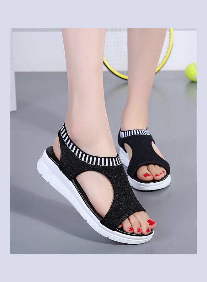 Women Fashion Open Toe Low Wedge Knitted Sandals Indoor Outdoor Platform Shoes White  - Image 4