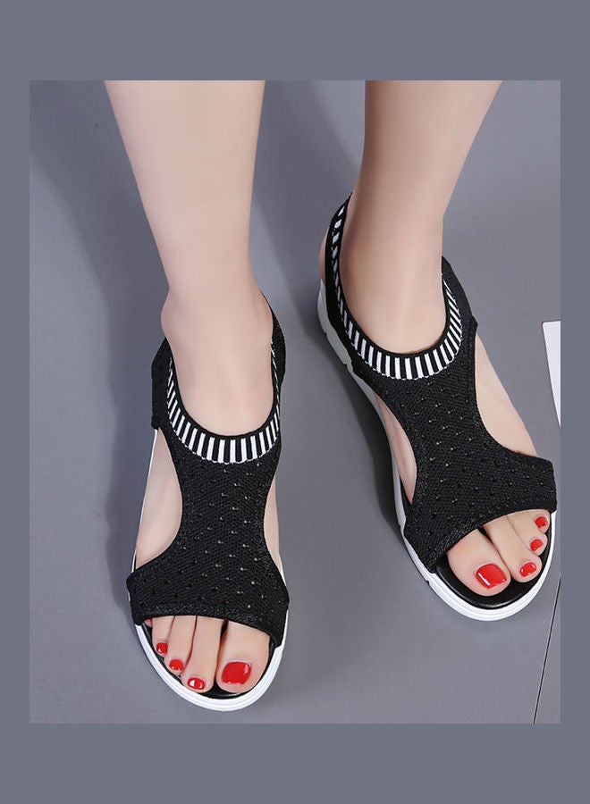 Women Fashion Open Toe Low Wedge Knitted Sandals Indoor Outdoor Platform Shoes White  - Image 5