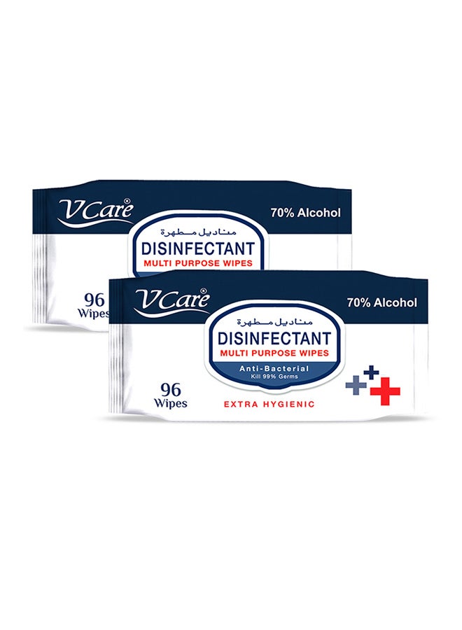 VCare Disinfectant Multi Purpose Anti Bacterial Wipes 96 Pieces Pack of 2  - Image 1