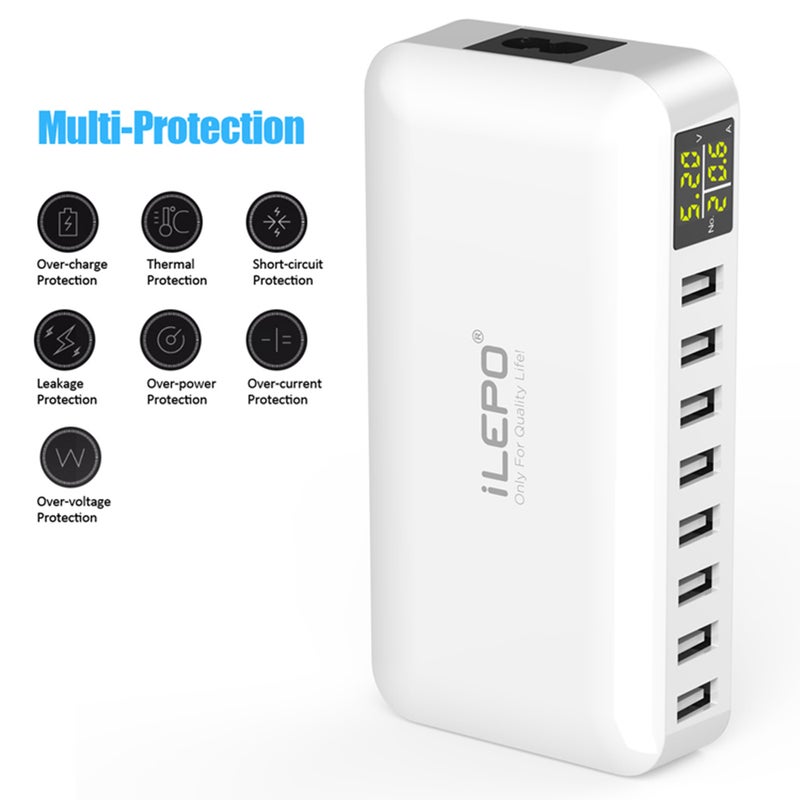 8 Ports Smart USB Charger With LCD Display White 15.5 x 4.5 x 15.5cm - Image 1