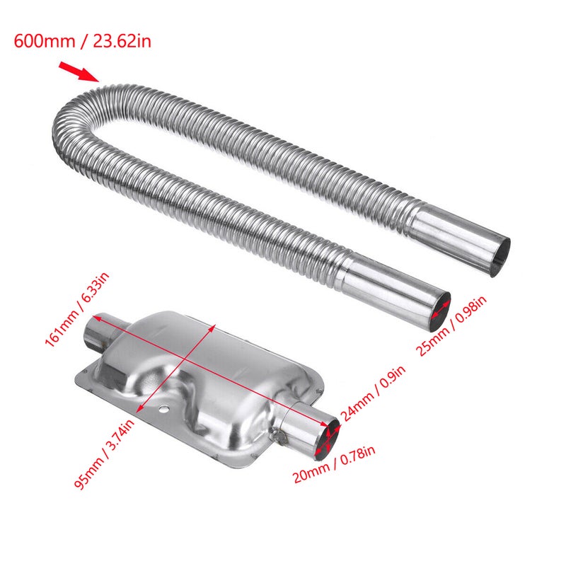 Air Diesel Heater Silencer Muffler Set Kit Silver 30 x 8 x 10cm