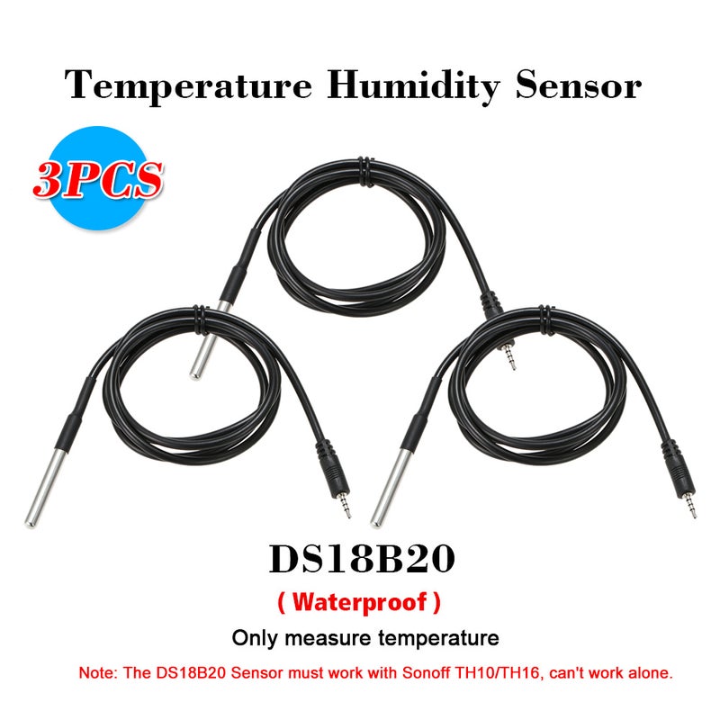 SONOFF - 3 Pieces Sonoff Waterproof DS18B20 Temperature Sensor Black 12 x 8 x 6cm - Image 1