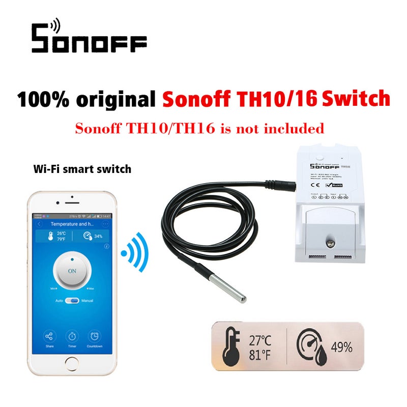 SONOFF - 3 Pieces Sonoff Waterproof DS18B20 Temperature Sensor Black 12 x 8 x 6cm - Image 1