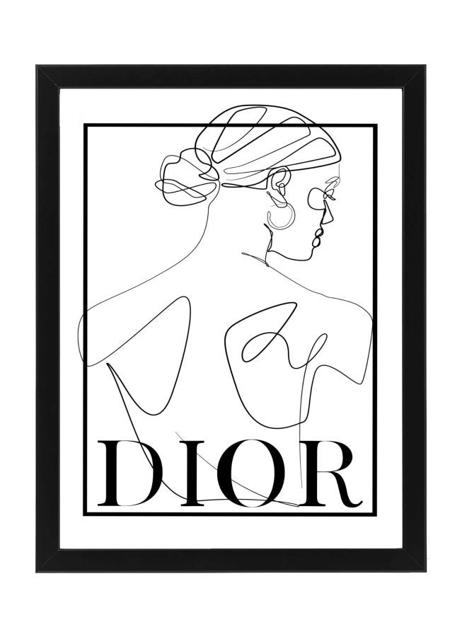 ملصق عصري بتصميم خط رقيق وعبارة ديور للموضة مع إطار أبيض/ أسود 21x30سم