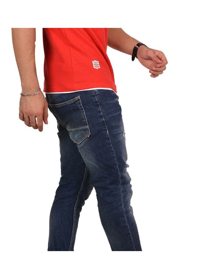 وايت رابيت بنطال كاجوال من جينز الدينم ممزق أزرق جينز - Image 2