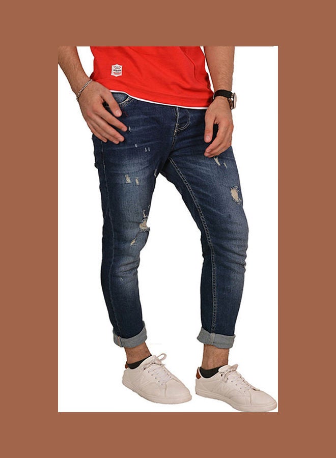 وايت رابيت بنطال كاجوال من جينز الدينم ممزق أزرق جينز - Image 3