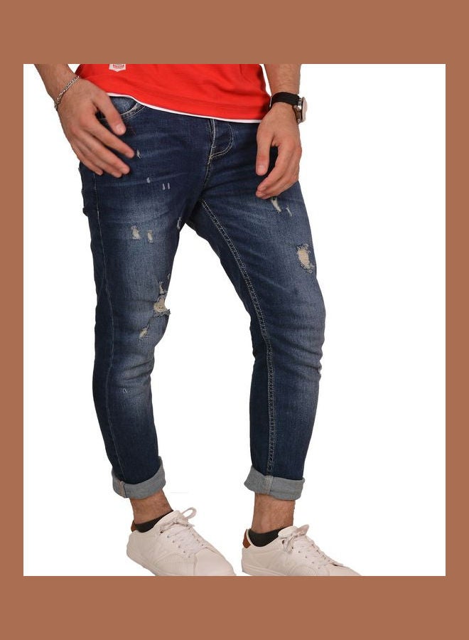 وايت رابيت بنطال كاجوال من جينز الدينم ممزق أزرق جينز - Image 1