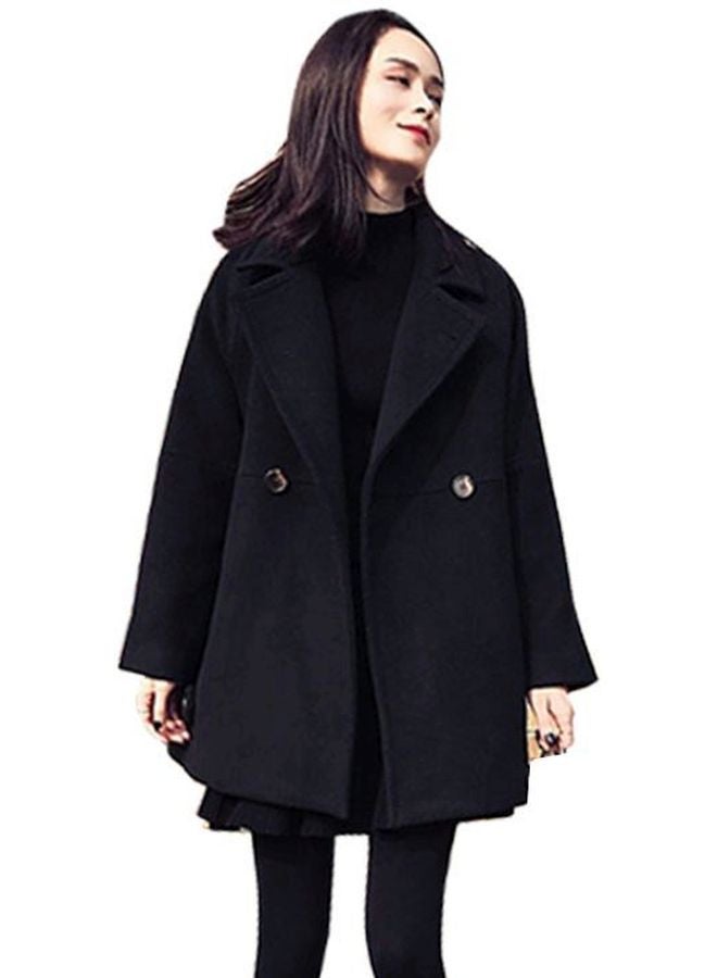 Loose Fit Lapel One Button Coat Black - Image 1