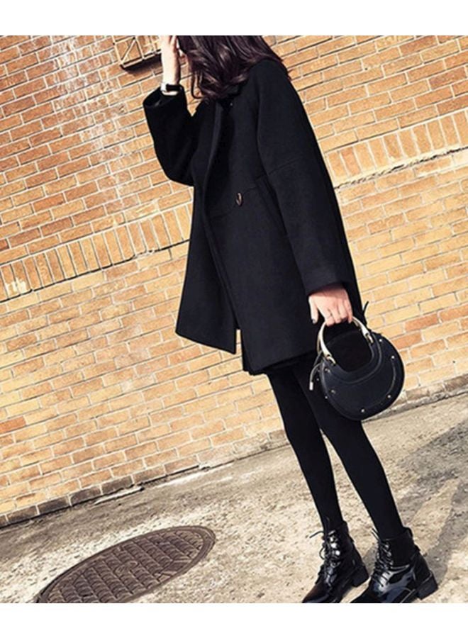 Loose Fit Lapel One Button Coat Black - Image 2