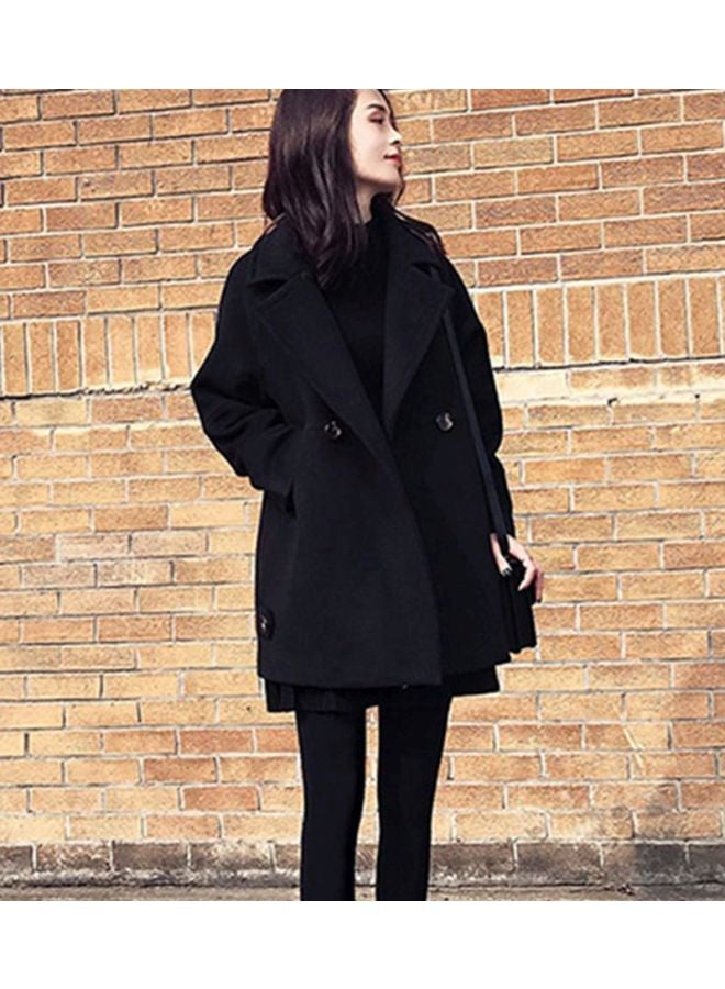 Loose Fit Lapel One Button Coat Black - Image 3