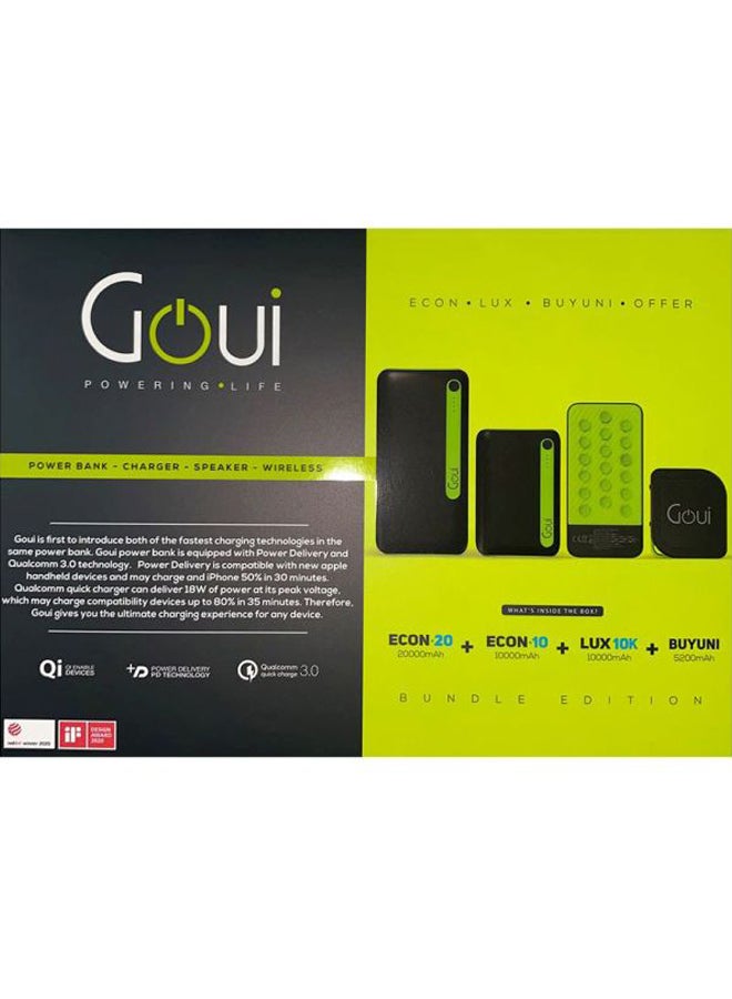 5200.0 mAh Goui Econ 20 + Econ 10 + LUX + BUYUNI (Power Bank/Bluetooth Speaker/Charger) Accessory Bundle Black/Green