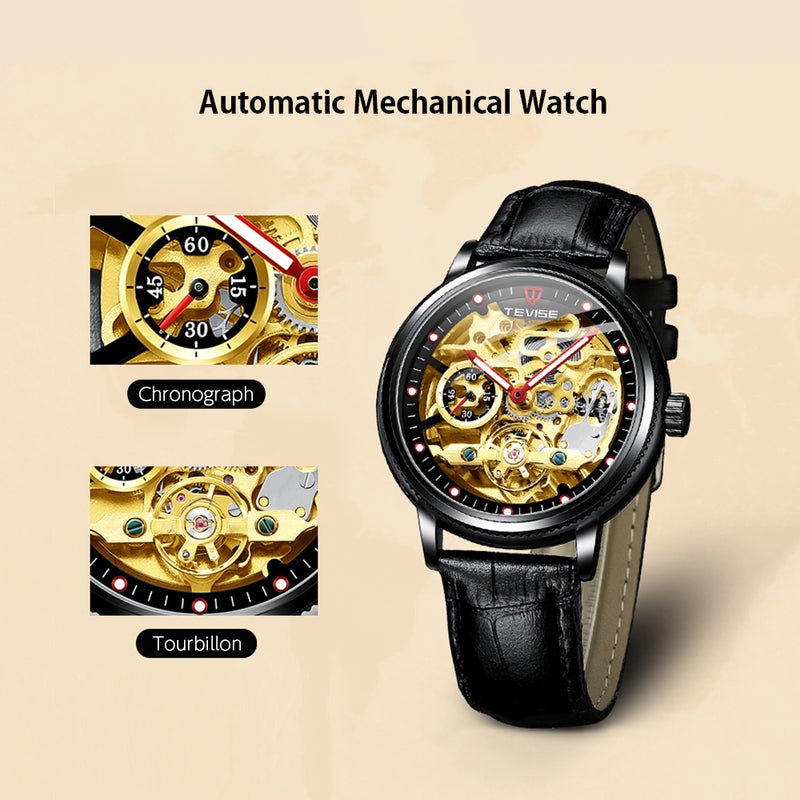 Tevise Automatic Mechanical Analog Chronograph Business Wrist Watch With Luminous Dial For Men - Image 4