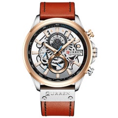 unisex Quartz Movement Leather Strap Time & Calendar Display Fashion Wrist Watch J4517RG-S-KM - 48 mm - Brown