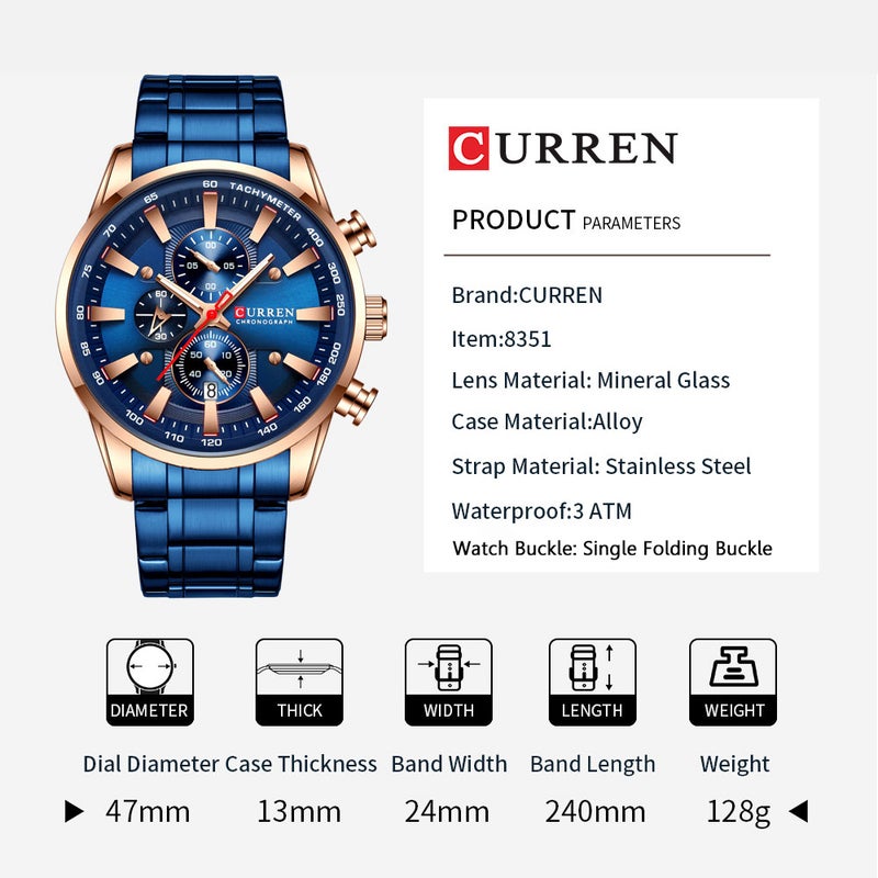 CURREN Boys' Quartz Movement Stainless Steel Strap Time & Calendar Display Fashion Wrist Watch For Men - Image 5