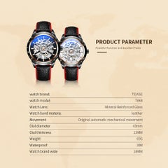 Tevise Automatic Mechanical Wrist Watch With Luminous Pointer Leather Band For Men  - Image 4