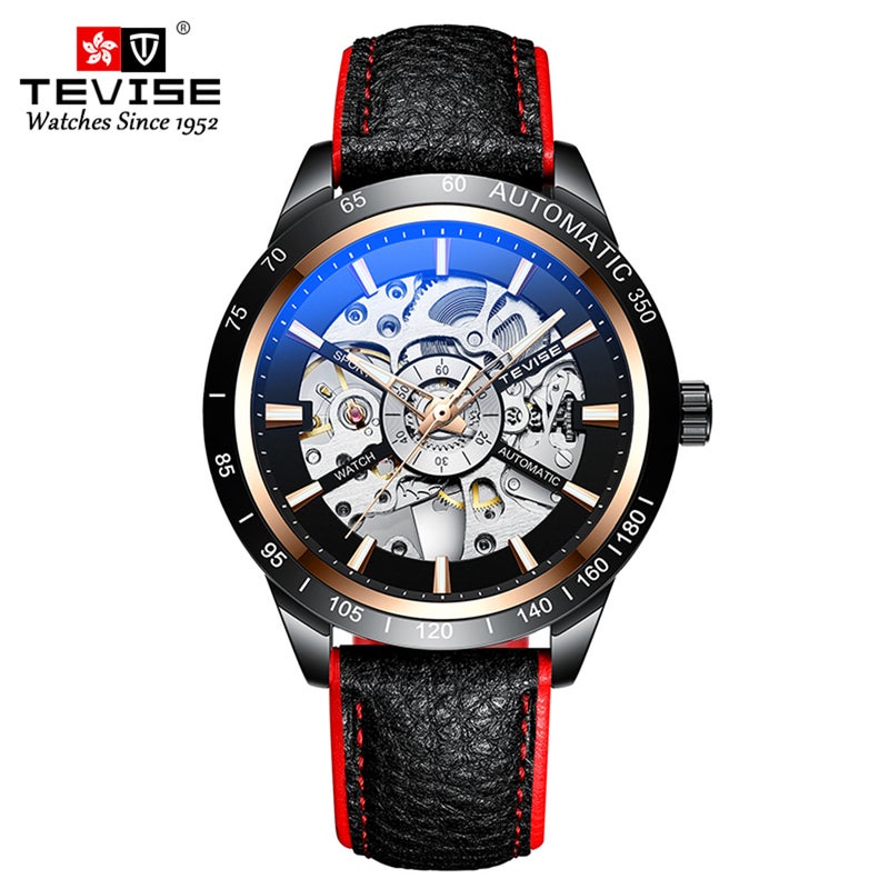 Tevise Automatic Mechanical Wrist Watch With Luminous Pointer Leather Band For Men - Image 1