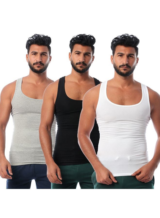 DICE 3-Piece Cotton Sleeveless Undershirt Set White/Grey/Black  - Image 1