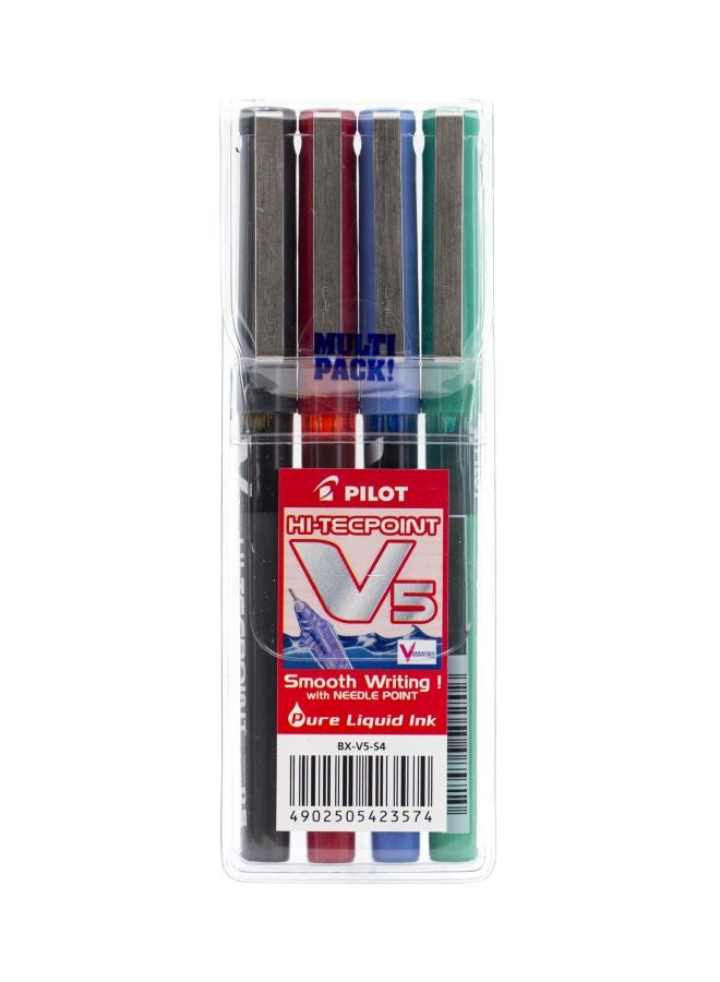 PILOT 4-Piece V5 Hi-Tecpoint Liquid Ink Pens Green/Blue/Red