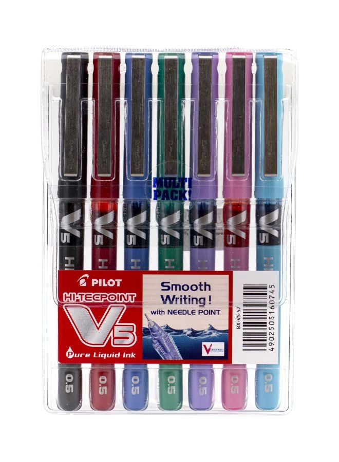بايلوت طقم أقلام حبر سائل هاي-تيكبوينت V5 من 7 قطع إخضر / أزرق / أحمر