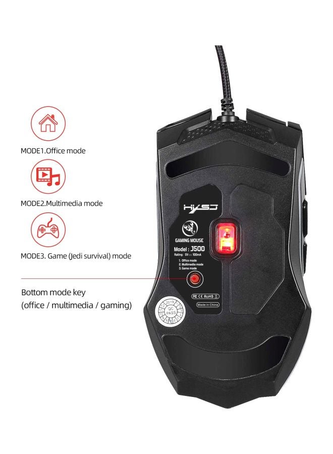 HXSJ - Wired Macro Programming Gaming Mouse Black - Image 1