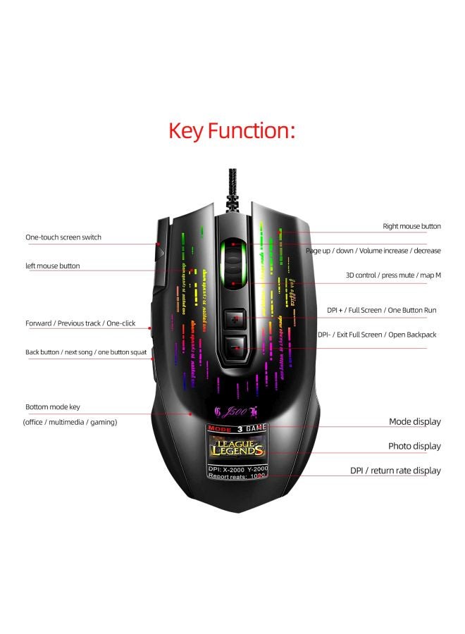 HXSJ - Wired Macro Programming Gaming Mouse Black - Image 1