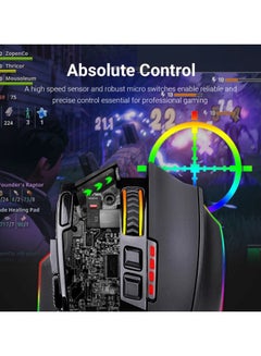 Redragon M801 Gaming Mouse LED RGB Backlit MMO 9 Programmable Buttons Mouse with Macro Recording Side Buttons Rapid Fire Button 16000 DPI for Windows PC Gamer (Wireless, Black) - v1603394509/N39323146A_2