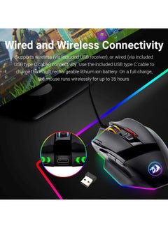 Redragon M801 Gaming Mouse LED RGB Backlit MMO 9 Programmable Buttons Mouse with Macro Recording Side Buttons Rapid Fire Button 16000 DPI for Windows PC Gamer (Wireless, Black) - v1603394510/N39323146A_3