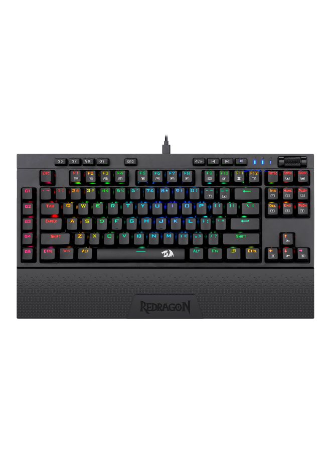 ريدراجون - Redragon K596 Vishnu 2.4G لوحة مفاتيح ميكانيكية للألعاب سلكية/لاسلكية RGB، 87 مفتاحًا لوحة مفاتيح TKL مدمجة مع بطارية 2400 مللي أمبير في الساعة، 10 مفاتيح ماكرو مدمجة ومسند للمعصم، وقت تشغيل 10 ساعات، مفاتيح حمراء - Image 1