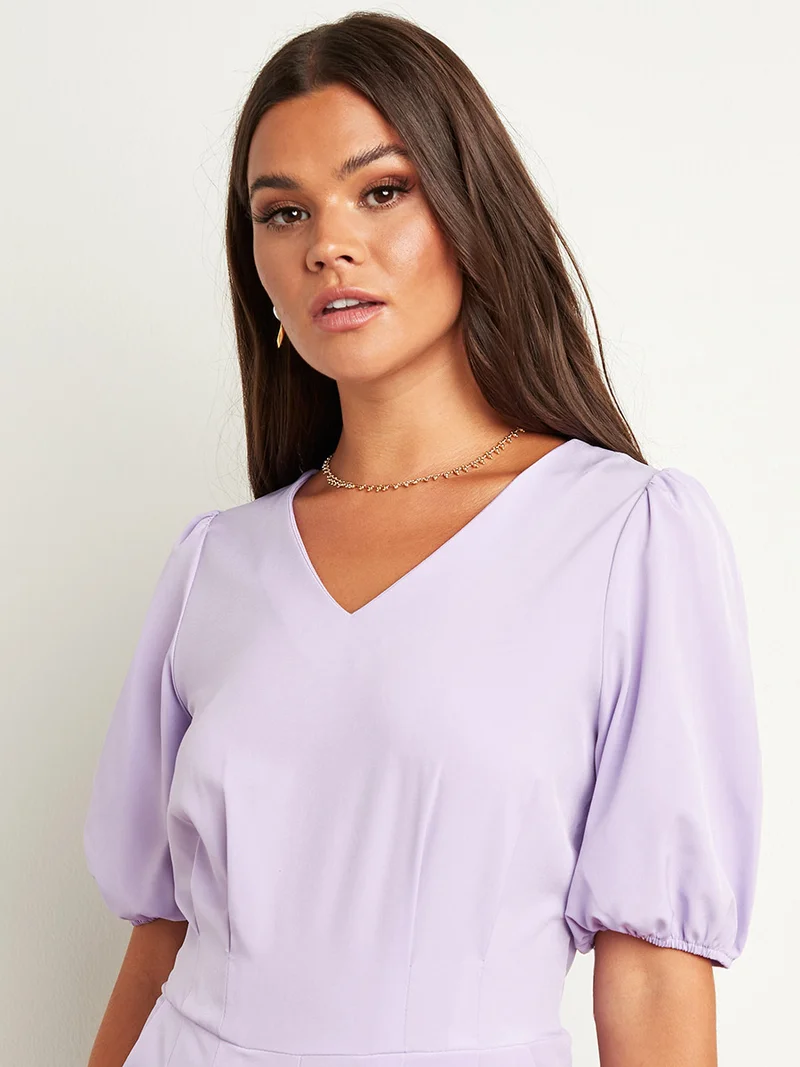 Closet By Styli Plain V Neck Straight Leg Jumpsuit with Side Pocket Lilac