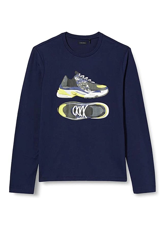 إيكس تيشيرت بأكمام طويلة مزين بطبعة أزرق/رمادي/أصفر - Image 1