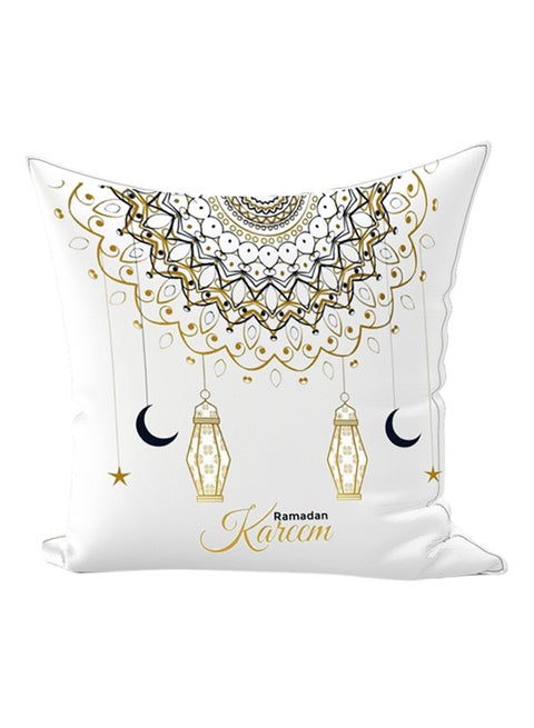 Ramadan Lantern Printed Throw Pillow White/Gold/Black 50x70cm