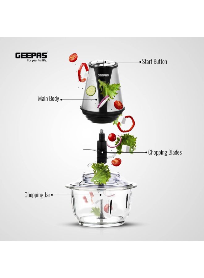 GEEPAS Mini Food Processor, 1.2L Glass Jar Bowl & 4 Stainless Steel Blades, 2 Speed, Mini Food Chopper Shredder Perfect for Salads, Salsa, Guacamole, Pesto, Curry Pastes & More - 2 Year Warranty 1.2 L 400.0 W GMC42014 Black/Silver/Clear  - Image 5
