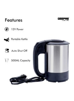 GEEPAS 12V Stainless steel Car Kettle- Water Heater for Caravans- 500ml-  Stainless-Steel Electric Car Kettle with Cigarette Lighter Charger | Quick Hot Water, Coffee, Tea 500 ml 150 W GK38041 sliver  - Image 3