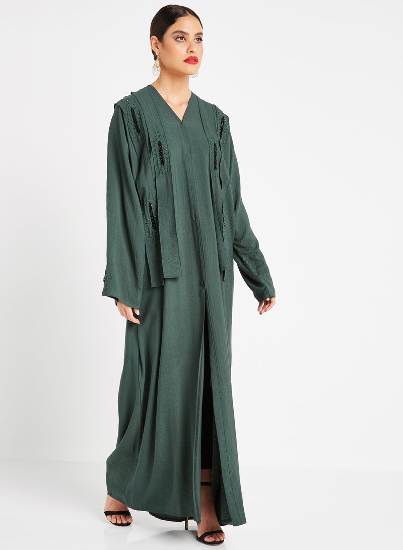 ROZA Stone Hand Work Abaya Green  - Image 1