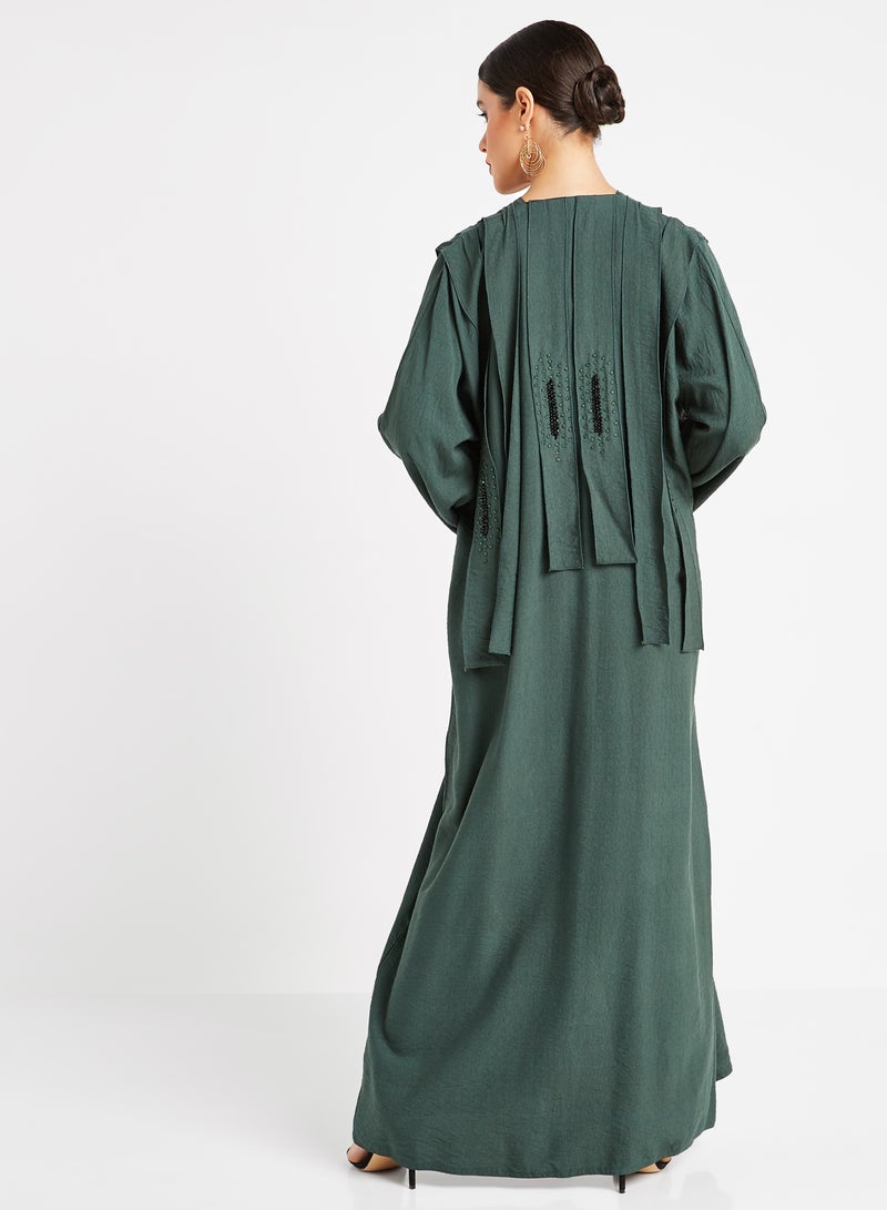 ROZA Stone Hand Work Abaya Green  - Image 2
